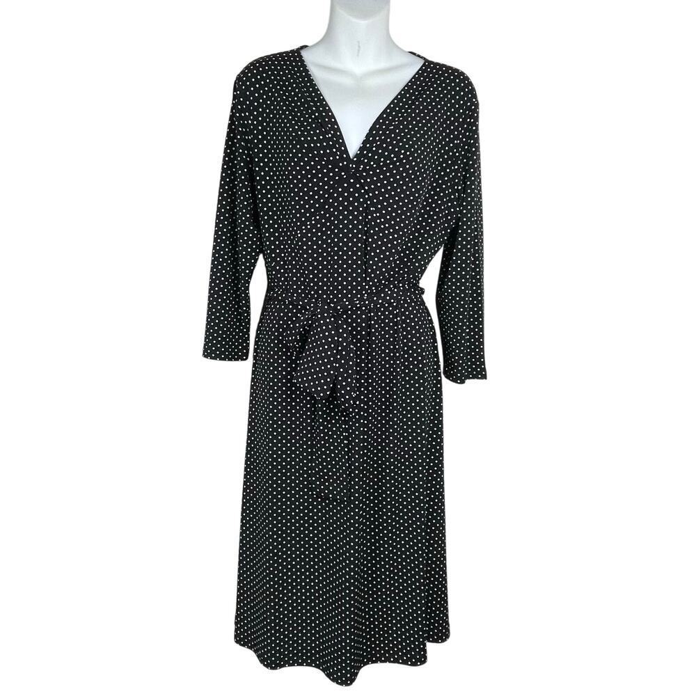 Talbots Petite 12P Polka Dot Midi Dress V-Neck w/Belt & Gathering‎